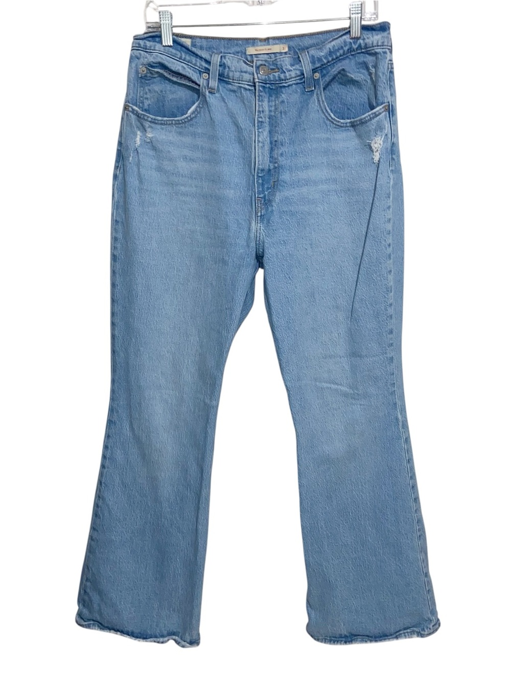 Levis Jeans Womens 31X32 Premium Big E  Denim 70s High Flare Stretch Retro Blue